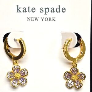 Kate Spade Rhinestone Fleurette Flower  Huggie Hoop Earrings